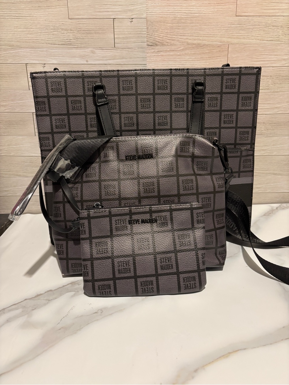 Steve Madden Gray Logo Messenger Bag with Matching Pouch